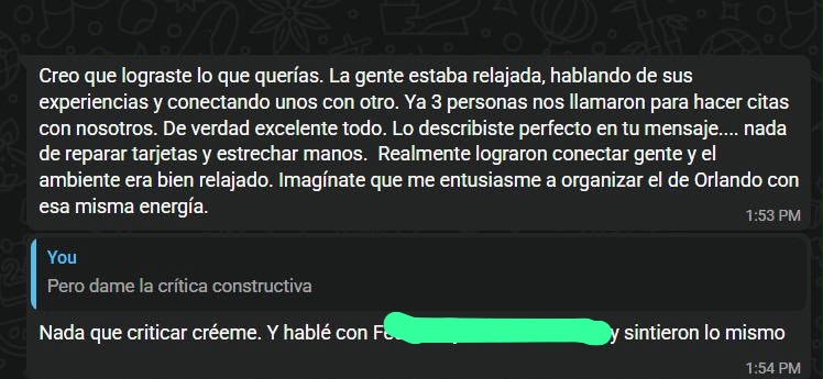 Screenshot of a real attendee message about Alto Circle Miami 2025